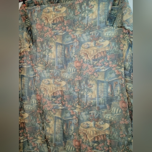 Vintage Curtain Panel Rather Sheer Brown Tea Party - Picture 3 of 4